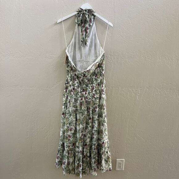 NEW $495 Cinq a Sept White Green Floral Printed Halter Fit + Flare Midi Dress - Picture 3 of 4